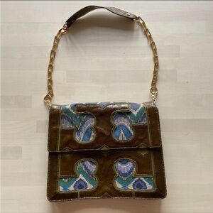Tory Burch Leather Woven Shoulder Bag Gold Chain Early 2009